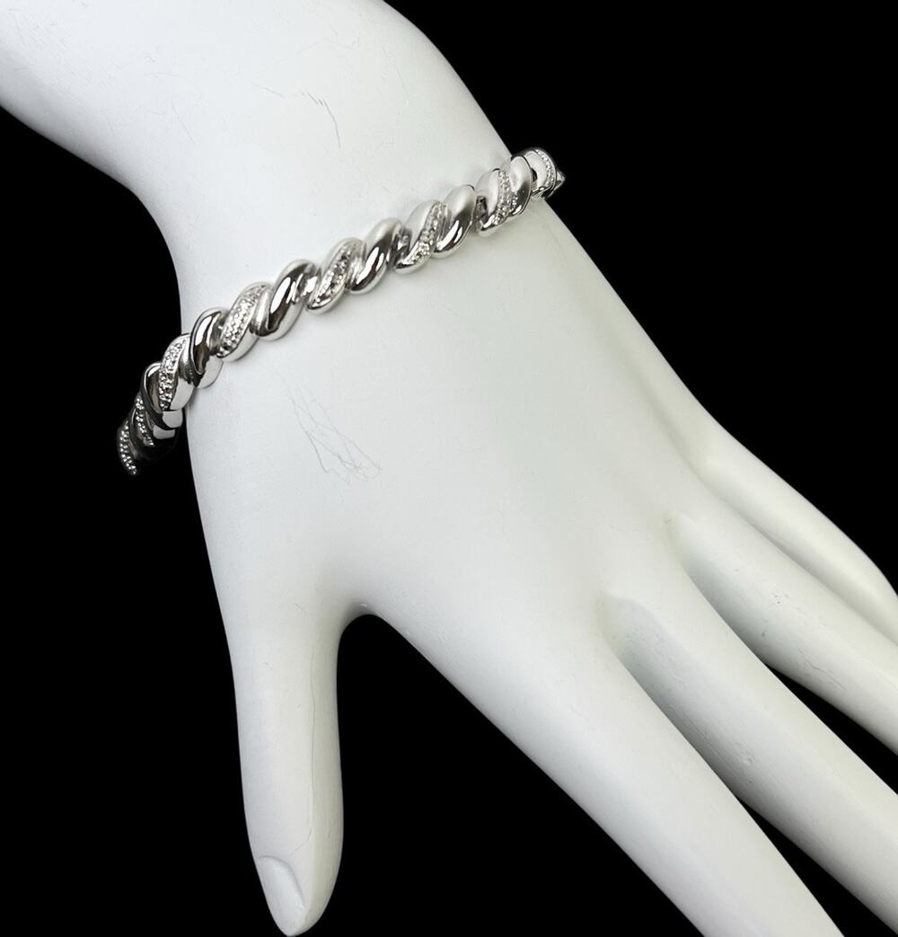 PAJ BB China Bracelet Silver Tone Illusion Diamonds Textured Metal Shiny Smooth
